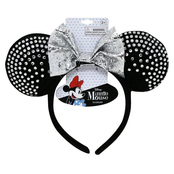 Disney Minnie Mouse Headband Ears Velvet Silver Bow by Her Accessories - Picture 1 of 1